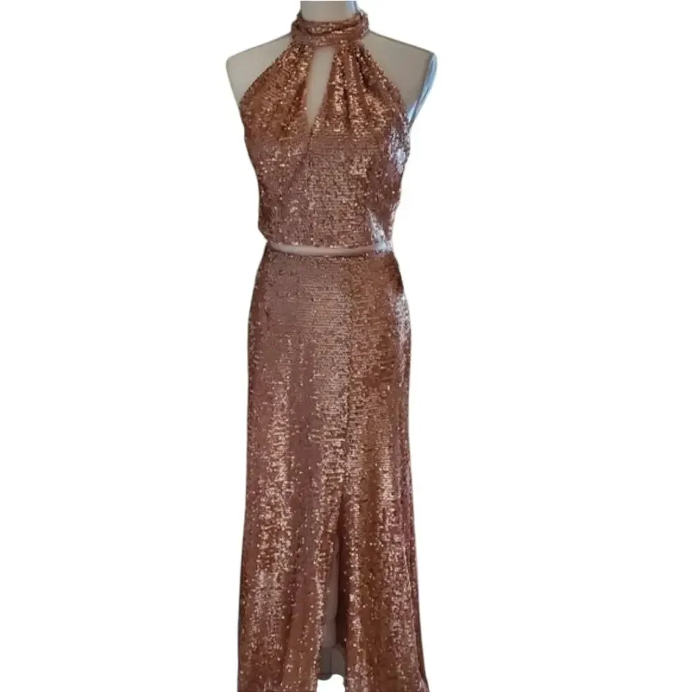 Adrianna Papell sz 6 two piece dress rose gold sequins new with tags gown $199